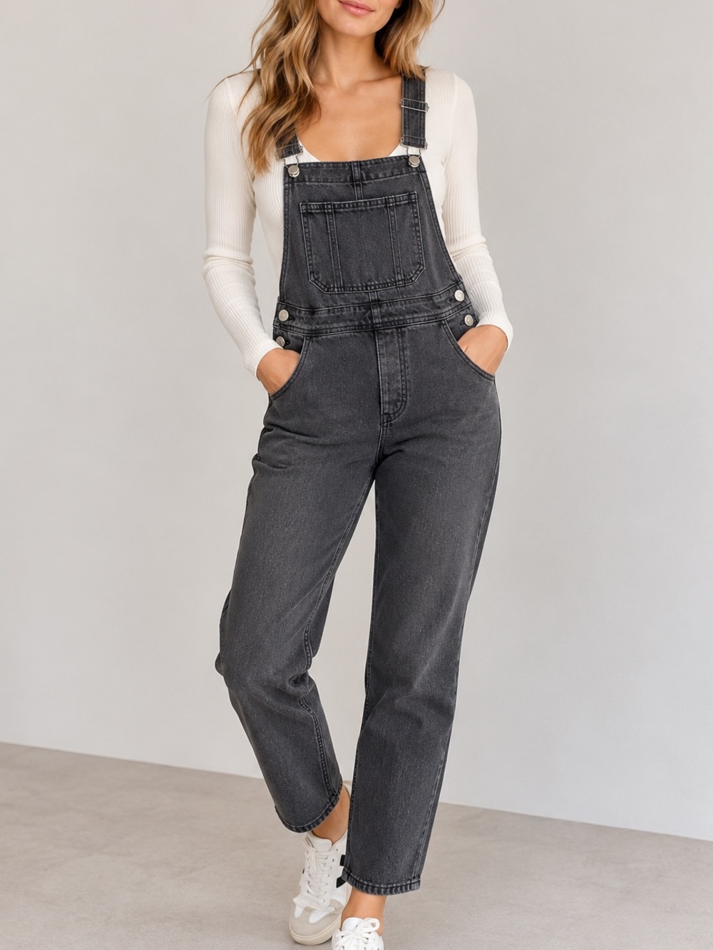 BP Black Washed Denim Overalls Adjustable Straps Straight Leg Size Small